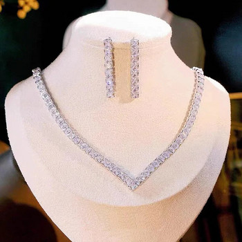 FYUAN 3 Styles Απλά γεωμετρικά σκουλαρίκια κολιέ ζιργκόν Γυναικεία σκουλαρίκια κρυστάλλινα για γάμο σετ κοσμημάτων νύφης Αξεσουάρ