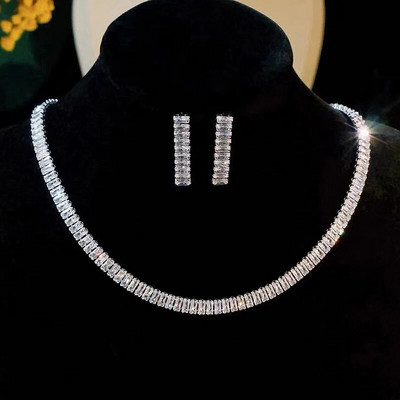 FYUAN 3 Styles Lihtne geomeetriline tsirkoonist kaelakee Kõrvarõngad Naiste kristallkõrvarõngad pulmadeks pruudi ehtekomplektid Aksessuaarid