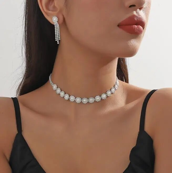 FYUAN lihtsad pärlikee kõrvarõngad naistele pika tutiga kivist kõrvarõngad pulma pruudi ehtekomplektid aksessuaarid