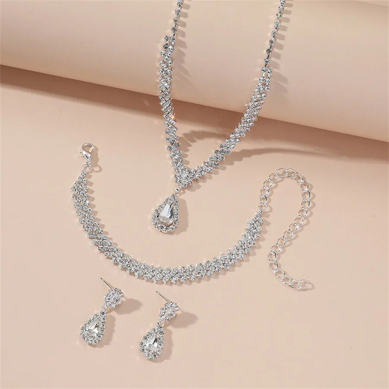 FYUAN lihtsad kivist kaelakee kõrvarõngad käevõru Naiste vesitilga kristallist kõrvarõngad pruudi pulmadeks ehtekomplektid aksessuaarid