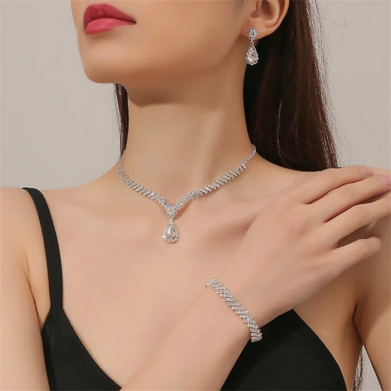 FYUAN lihtsad kivist kaelakee kõrvarõngad käevõru Naiste vesitilga kristallist kõrvarõngad pruudi pulmadeks ehtekomplektid aksessuaarid