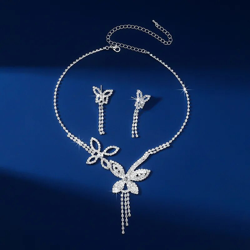 FYUAN Õõnesliblikas Rhinestone kaelakee Kõrvarõngad Naistele Pikad tutikõrvarõngad Pulmapruudi ehtekomplektid Aksessuaarid