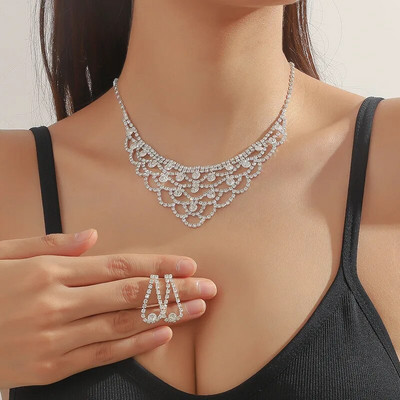 FYUAN Geometrijske ogrlice sa vještačkim dijamantima Naušnice za žene Vjenčanja Mladenke Setovi nakita Dodatni pribor