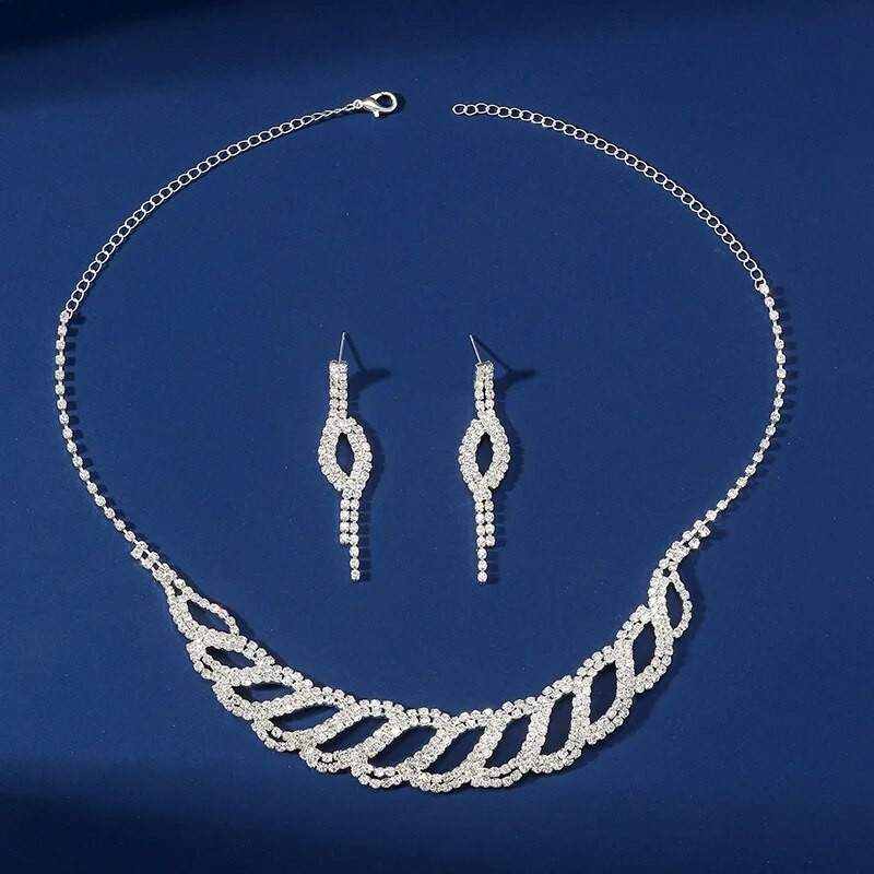FYUAN Geometrijske ogrlice sa vještačkim dijamantima Naušnice za žene Vjenčanja Mladenke Setovi nakita Dodatni pribor