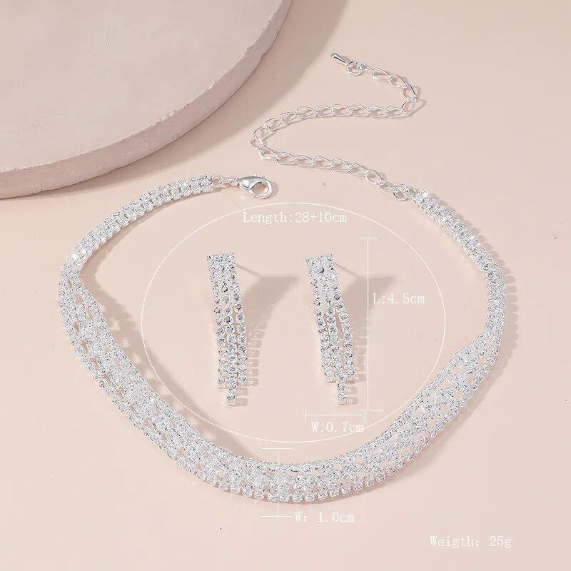 FYUAN Jednostavne cirkonske kristalne ogrlice Naušnice za žene Srebrne boje Duge naušnice s resicama Vjenčana mladenka Kompleti nakita Dodaci