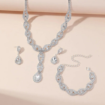 FYUAN Luxury Water Drop Ζιργκόν Κολιέ Σκουλαρίκια Βραχιόλι Γυναικεία Κρυστάλλινα Σκουλαρίκια για Γάμο Νύφη Κοσμήματα Σετ Αξεσουάρ