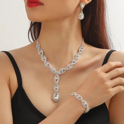 FYUAN de lux picătură de apă zircon colier cercei brăţară cercei cristal pentru nuntă mireasa seturi de bijuterii accesorii