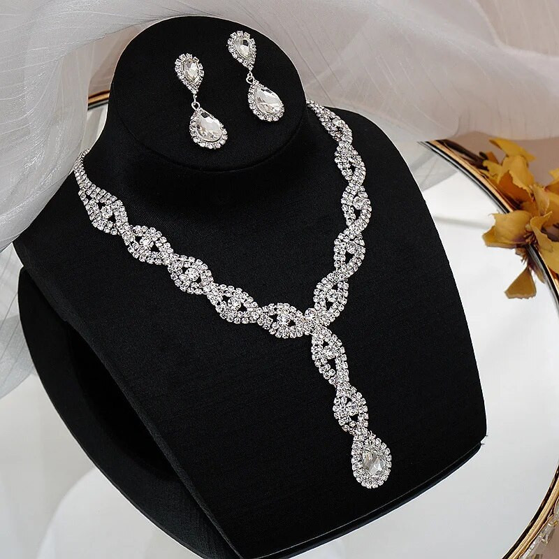 FYUAN prabangūs vandens lašai, cirkonio karoliai, auskarai, apyrankės, moteriški krištoliniai auskarai vestuvėms nuotakai papuošalų rinkiniai priedai