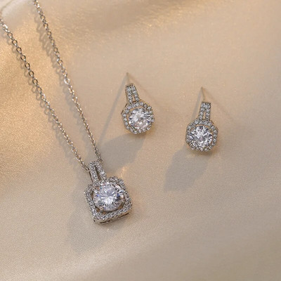 Vestuvių žalio akmens apvalūs auskarai ir kaklo karoliai moterims aukso spalvos cirkonio vestuvių gimtadienio papuošalų rinkiniai