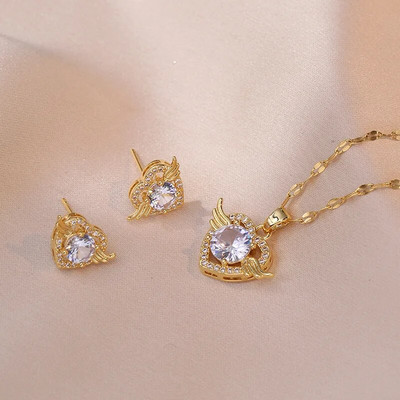 Vestuvių žalio akmens apvalūs auskarai ir kaklo karoliai moterims aukso spalvos cirkonio vestuvių gimtadienio papuošalų rinkiniai