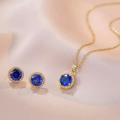 Vestuvių žalio akmens apvalūs auskarai ir kaklo karoliai moterims aukso spalvos cirkonio vestuvių gimtadienio papuošalų rinkiniai