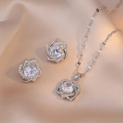 Vestuvių žalio akmens apvalūs auskarai ir kaklo karoliai moterims aukso spalvos cirkonio vestuvių gimtadienio papuošalų rinkiniai