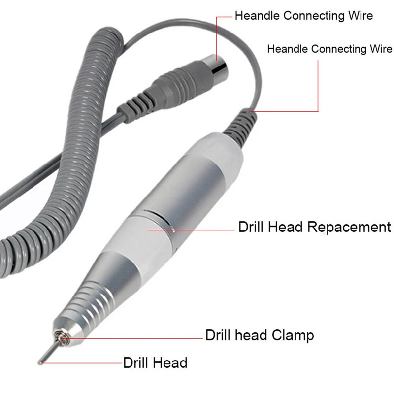 Pix pentru găurit unghii, pix portabil electric, piesă de lustruit pentru unghii, piesa de mână pentru mașină de găurit unghii, pentru manichiură, pedichiură, accesorii, instrument