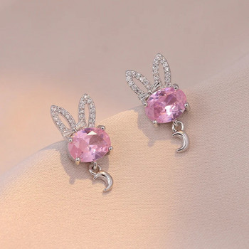 Σετ Νυφικά Κοσμήματα Οβάλ Ροζ Ζιργκόν Animal Rabbit Stud Σκουλαρίκια Μενταγιόν Κολιέ κλείδας για γυναίκες Ασημί Χρώμα Δώρα για πάρτι