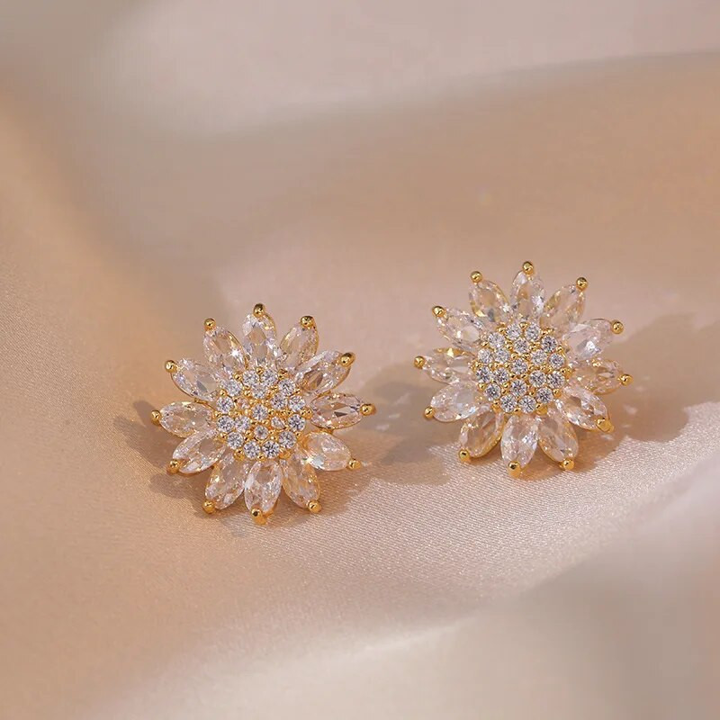 Luksuslikud valged tsirkoonist suured päevalillest kõrvarõngad ja ripatsid roostevabast terasest ketid kaelakeed naistele pruudi ehete komplektid kingitus