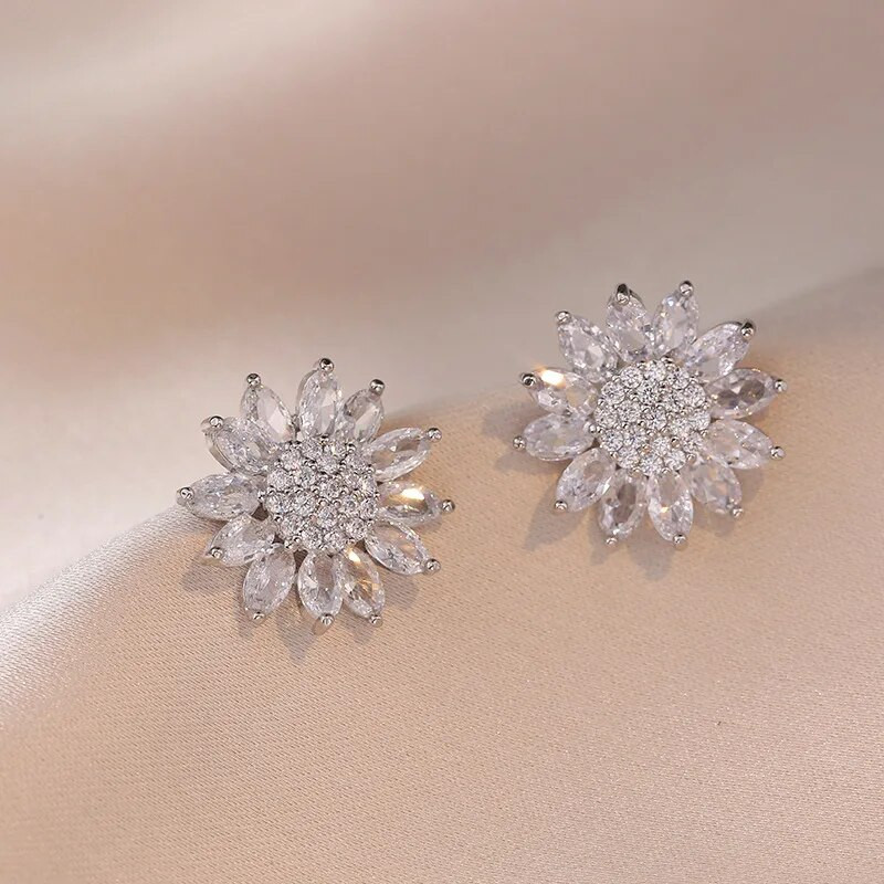 Luksuslikud valged tsirkoonist suured päevalillest kõrvarõngad ja ripatsid roostevabast terasest ketid kaelakeed naistele pruudi ehete komplektid kingitus