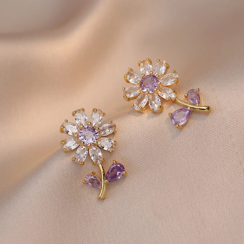 Ins Plant saulėgrąžų auskarai ir pakabukai nerūdijančio plieno grandinės karoliai moterims violetinės cirkonio apykaklės papuošalų rinkiniai dovanos