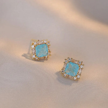Πολυτελή μπλε Ice Flower Τετράγωνα καρφωτά σκουλαρίκια και κολιέ Γυναικεία Σετ κοσμημάτων Χρυσό χρώμα Σετ νυφικών γαμήλιων δώρων