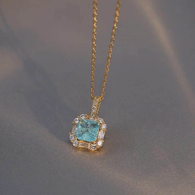 Luksuslik sinine jäälille ruudukujulised kõrvarõngad ja kaelakeed naistele ehtekomplektid kullavärvi pulmade kihluskomplektid kingitused