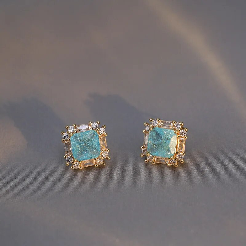 Luksuslik sinine jäälille ruudukujulised kõrvarõngad ja kaelakeed naistele ehtekomplektid kullavärvi pulmade kihluskomplektid kingitused