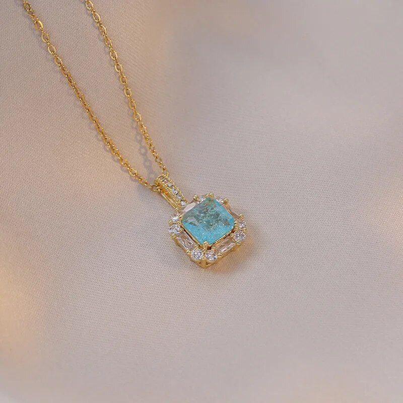 Luksuslik sinine jäälille ruudukujulised kõrvarõngad ja kaelakeed naistele ehtekomplektid kullavärvi pulmade kihluskomplektid kingitused