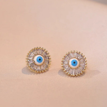 Bohemian Blue Eyes Στρογγυλά καρφωτά σκουλαρίκια και μενταγιόν Κολιέ με αλυσίδες από ανοξείδωτο ατσάλι για γυναίκες σετ νυφικών κοσμημάτων λευκού ζιργκόν