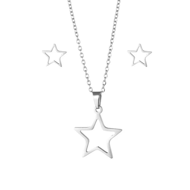 Roostevabast terasest kõrvarõngad kaelakee komplekt naistele Klassikaline õõnes Star Choker ripats Kaelakee Kihlus Ehted TZ174