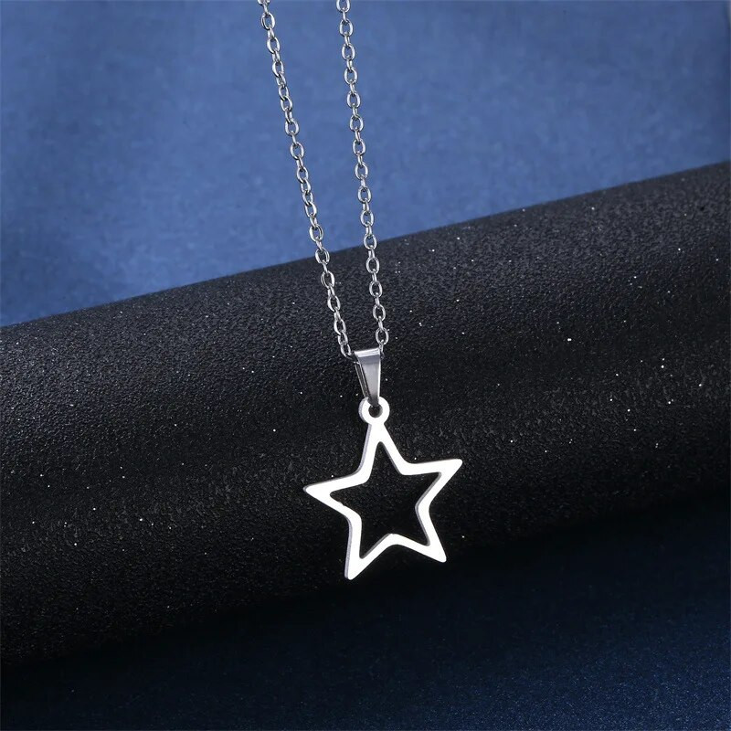 Roostevabast terasest kõrvarõngad kaelakee komplekt naistele Klassikaline õõnes Star Choker ripats Kaelakee Kihlus Ehted TZ174