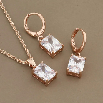 Νέα μοντέρνα κοσμήματα για γυναίκες 585 σετ κρεμαστά σκουλαρίκια σε ροζ χρυσό χρώμα Τετράγωνα σετ κοσμημάτων από φυσικό ζιργκόν υψηλής ποιότητας Fashiom