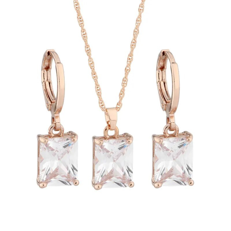 Νέα μοντέρνα κοσμήματα για γυναίκες 585 σετ κρεμαστά σκουλαρίκια σε ροζ χρυσό χρώμα Τετράγωνα σετ κοσμημάτων από φυσικό ζιργκόν υψηλής ποιότητας Fashiom