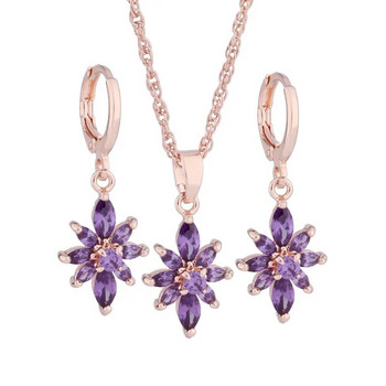 Тенденция към луксозни бижута Висококачествен лилав циркон 585 цвят розово злато Комплект обеци за жени Елегантни дамски комплекти