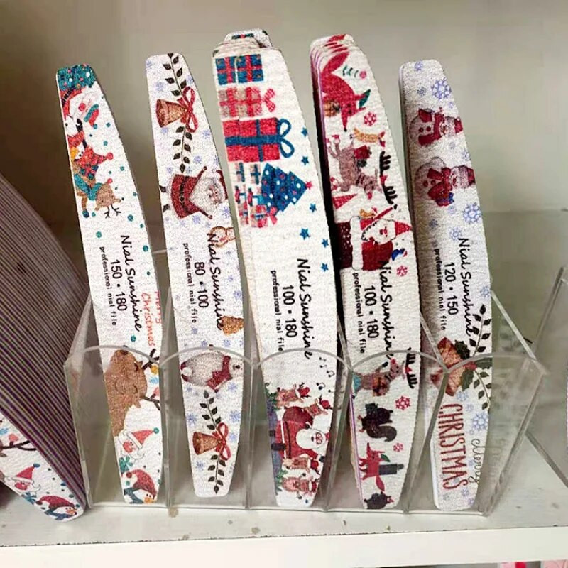 10Gb Ziemassvētku nagu vīle Multi Grit Nail Buffer Block Lime A Ongle Manikīra Files Gēla lakas noņemšanas nagu kopšanas rīku komplekts