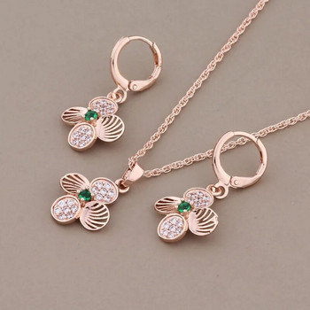 Νέα κορεατική μόδα σε ροζ χρυσό χρώμα Μικρό λουλούδι Σετ κρεμαστά σκουλαρίκια για γυναίκες Πολυτελή κοσμήματα ποιότητας ζιργκόν