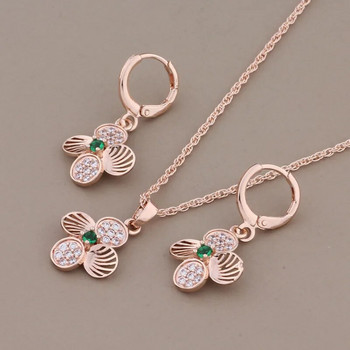 Νέα κορεατική μόδα σε ροζ χρυσό χρώμα Μικρό λουλούδι Σετ κρεμαστά σκουλαρίκια για γυναίκες Πολυτελή κοσμήματα ποιότητας ζιργκόν