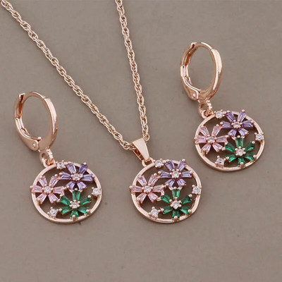 Uus trendikas 585 roosikulla värvi ümmarguste kõrvarõngaste ja ripatsite komplekt 2023 luksuslik kõrge kvaliteediga naturaalsest tsirkoonist ehete komplekt