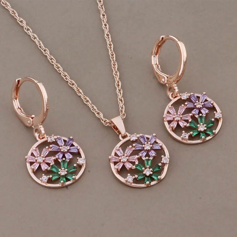 Uus trendikas 585 roosikulla värvi ümmarguste kõrvarõngaste ja ripatsite komplekt 2023 luksuslik kõrge kvaliteediga naturaalsest tsirkoonist ehete komplekt