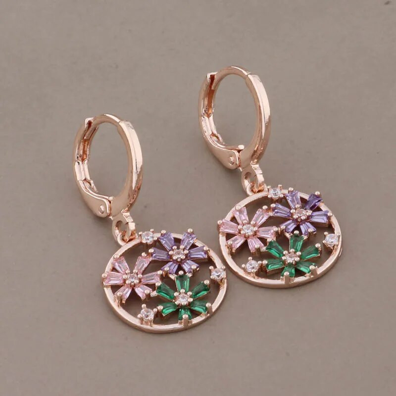 Uus trendikas 585 roosikulla värvi ümmarguste kõrvarõngaste ja ripatsite komplekt 2023 luksuslik kõrge kvaliteediga naturaalsest tsirkoonist ehete komplekt