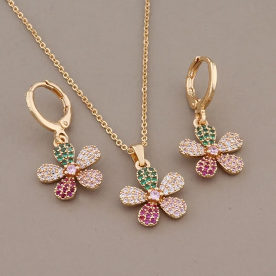 Jauns moderns kāzu rotaslietu komplekts augstas kvalitātes dabīgā cirkona kaklarota ziedu auskari sievietēm grezns elegants sieviešu komplekts