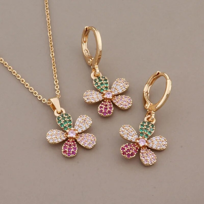 Jauns moderns kāzu rotaslietu komplekts augstas kvalitātes dabīgā cirkona kaklarota ziedu auskari sievietēm grezns elegants sieviešu komplekts