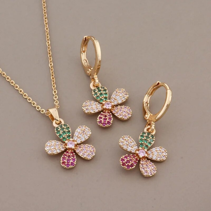 Jauns moderns kāzu rotaslietu komplekts augstas kvalitātes dabīgā cirkona kaklarota ziedu auskari sievietēm grezns elegants sieviešu komplekts