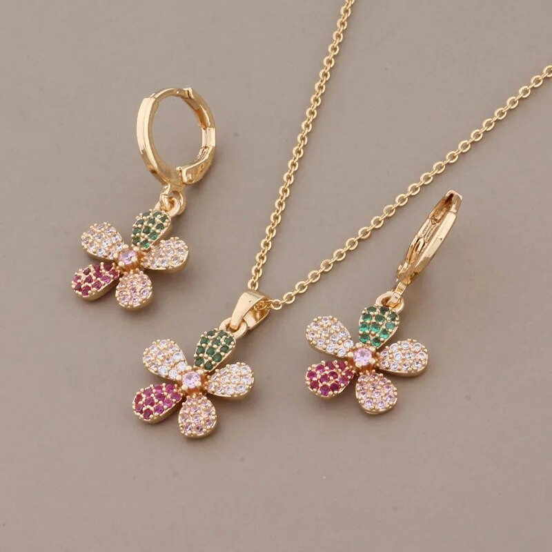 Jauns moderns kāzu rotaslietu komplekts augstas kvalitātes dabīgā cirkona kaklarota ziedu auskari sievietēm grezns elegants sieviešu komplekts