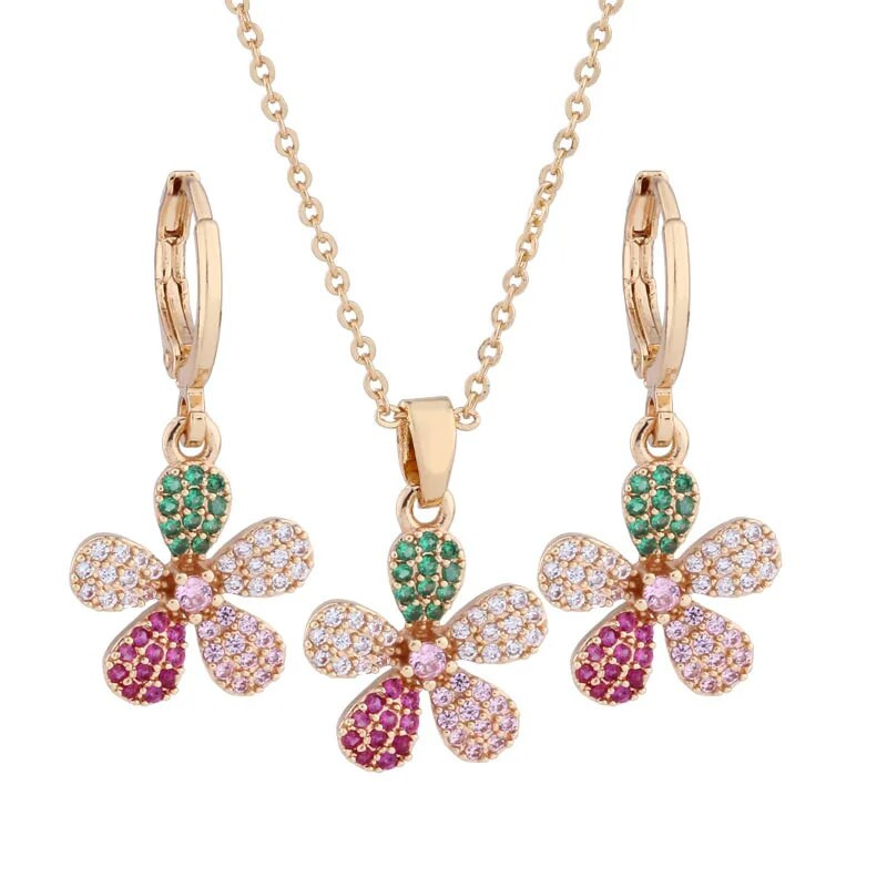 Jauns moderns kāzu rotaslietu komplekts augstas kvalitātes dabīgā cirkona kaklarota ziedu auskari sievietēm grezns elegants sieviešu komplekts