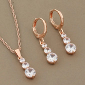 Karšti prabangūs etninės nuotakos vestuvių papuošalų rinkiniai kabančių auskarų ir pakabukų rinkiniai 585 rožinio aukso spalvos natūralaus cirkonio dovana kovo 8 d.