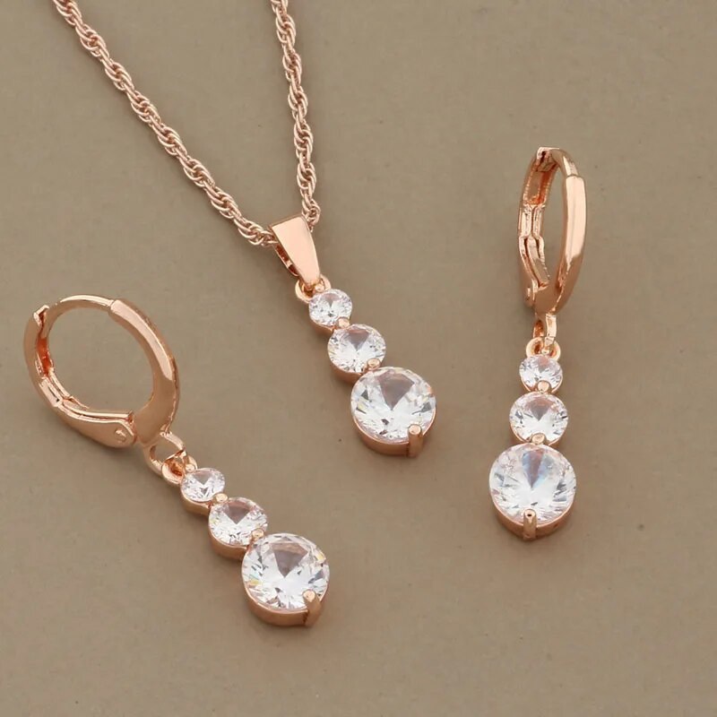 Karšti prabangūs etninės nuotakos vestuvių papuošalų rinkiniai kabančių auskarų ir pakabukų rinkiniai 585 rožinio aukso spalvos natūralaus cirkonio dovana kovo 8 d.