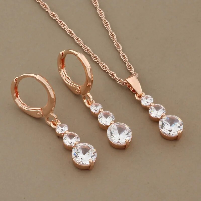 Karšti prabangūs etninės nuotakos vestuvių papuošalų rinkiniai kabančių auskarų ir pakabukų rinkiniai 585 rožinio aukso spalvos natūralaus cirkonio dovana kovo 8 d.