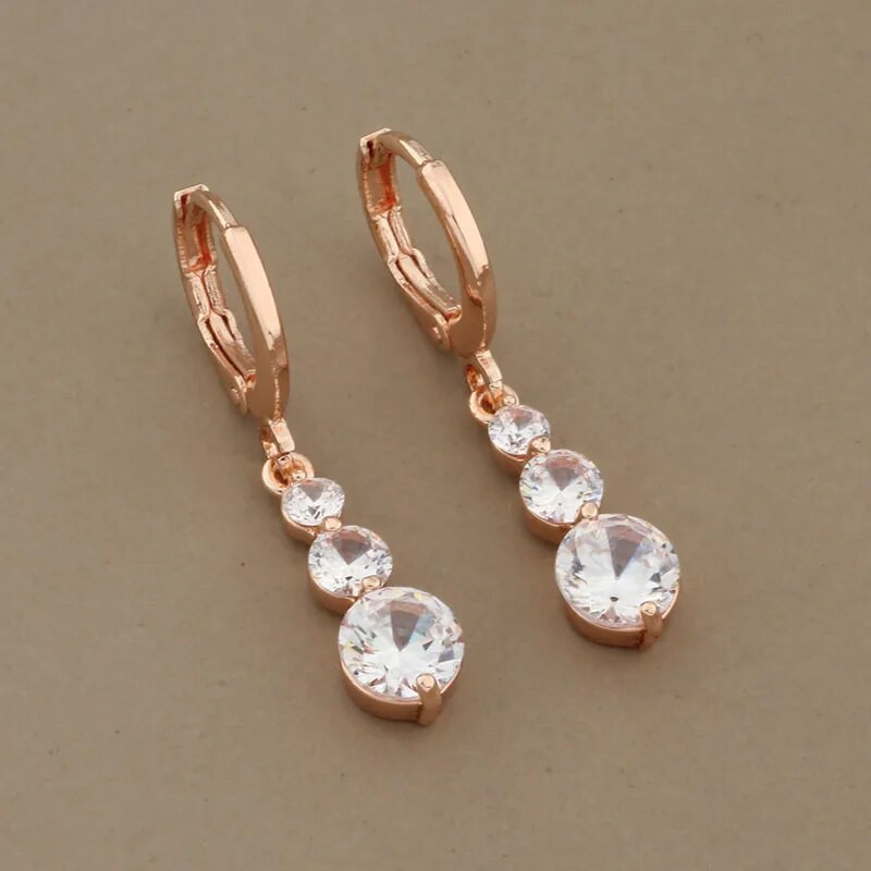 Karšti prabangūs etninės nuotakos vestuvių papuošalų rinkiniai kabančių auskarų ir pakabukų rinkiniai 585 rožinio aukso spalvos natūralaus cirkonio dovana kovo 8 d.