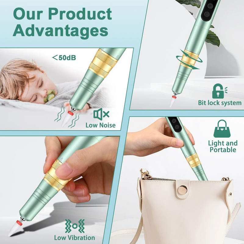 INBUTY 35000RPM bušilica za nokte punjiva za manikuru akrilni nokti gel lak za profesionalno glodanje turpija za nokte Salon alat