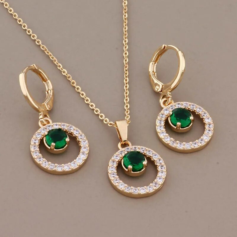 Uus trend 2023 kullavärvi armsad ümmarguste kõrvarõngaste komplektid naistele Roheline tsirkoon Aksessuaarid Igapäevased ehtekomplektid Tüdrukutele Kingitus