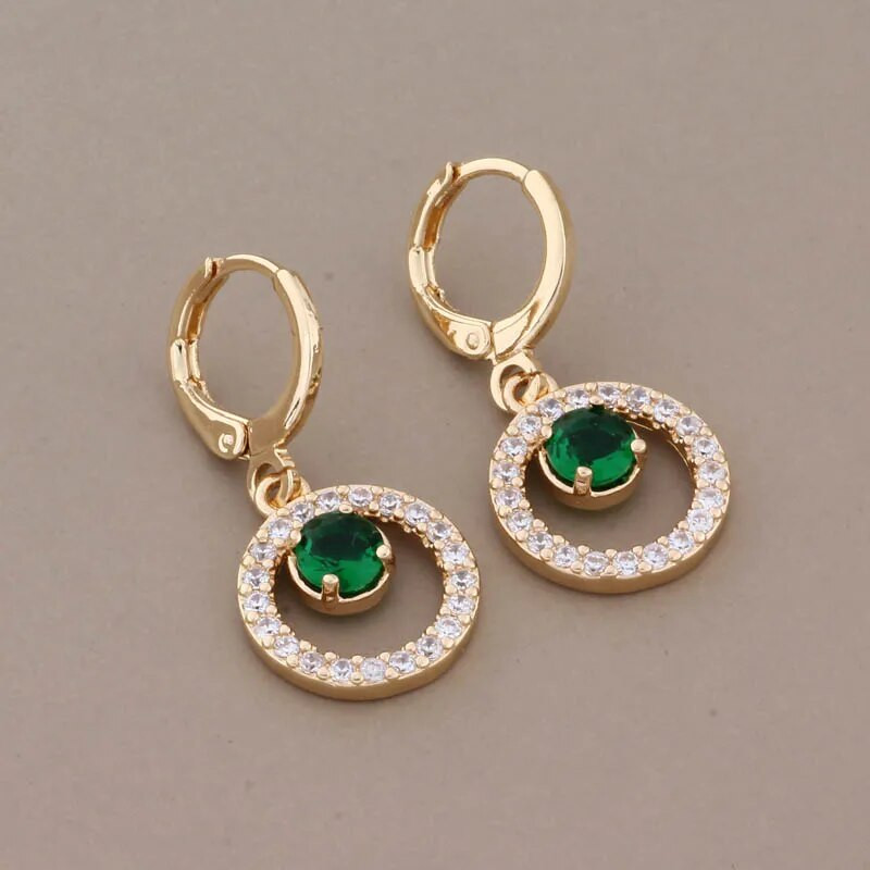 Uus trend 2023 kullavärvi armsad ümmarguste kõrvarõngaste komplektid naistele Roheline tsirkoon Aksessuaarid Igapäevased ehtekomplektid Tüdrukutele Kingitus