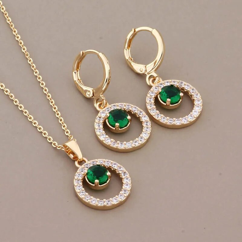 Uus trend 2023 kullavärvi armsad ümmarguste kõrvarõngaste komplektid naistele Roheline tsirkoon Aksessuaarid Igapäevased ehtekomplektid Tüdrukutele Kingitus